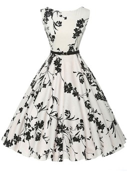 Vintage Style Floral Print Midi Dress 
